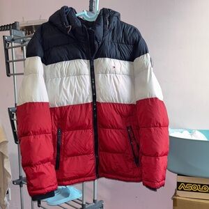 Tommy Hilfiger Colorblock Puffer Jacket - Red, White, and Black